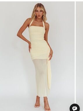 Selfie Leslie Pale Yellow Halter Sheer Midi Dress